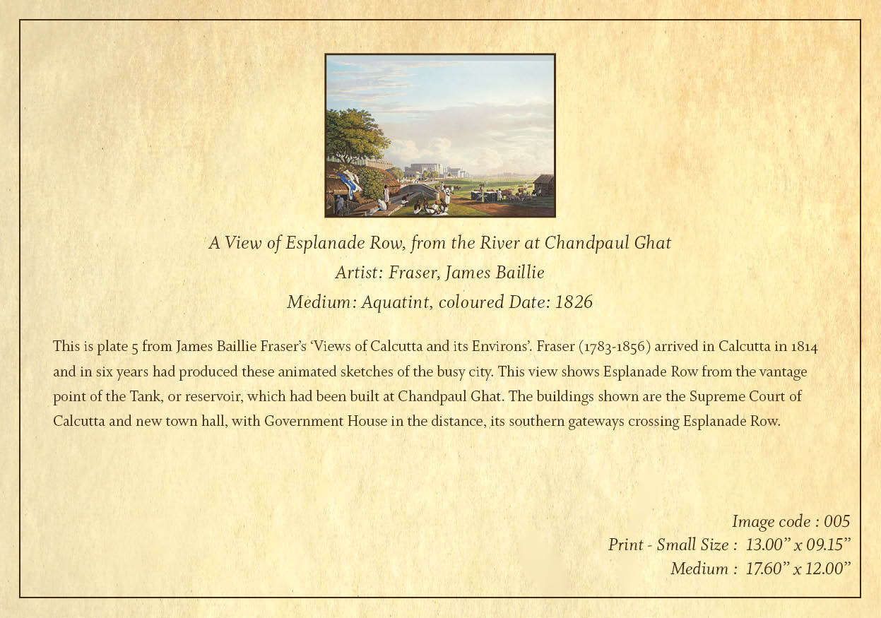 A View of Esplanade Row, from the River at Chandpaul Ghat (Code: 005) – Coloured Lithograph