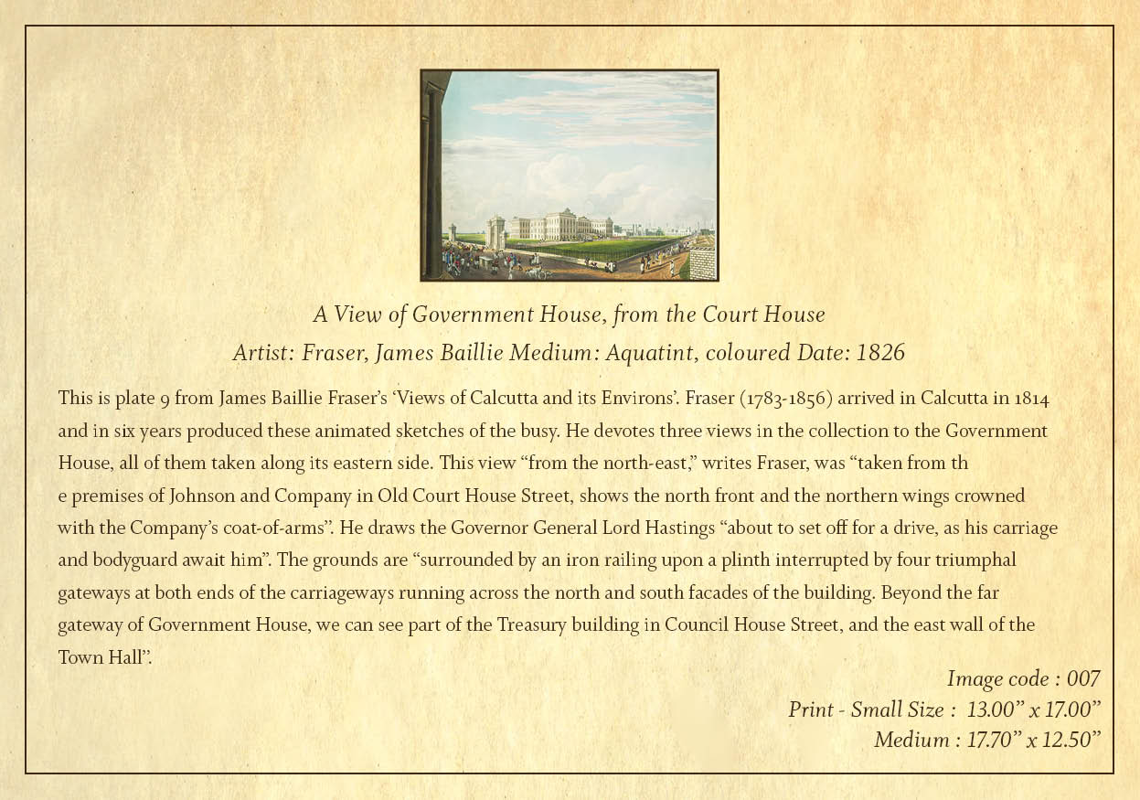 A View of Government House, from the Court House (Code: 007) – Coloured Lithograph