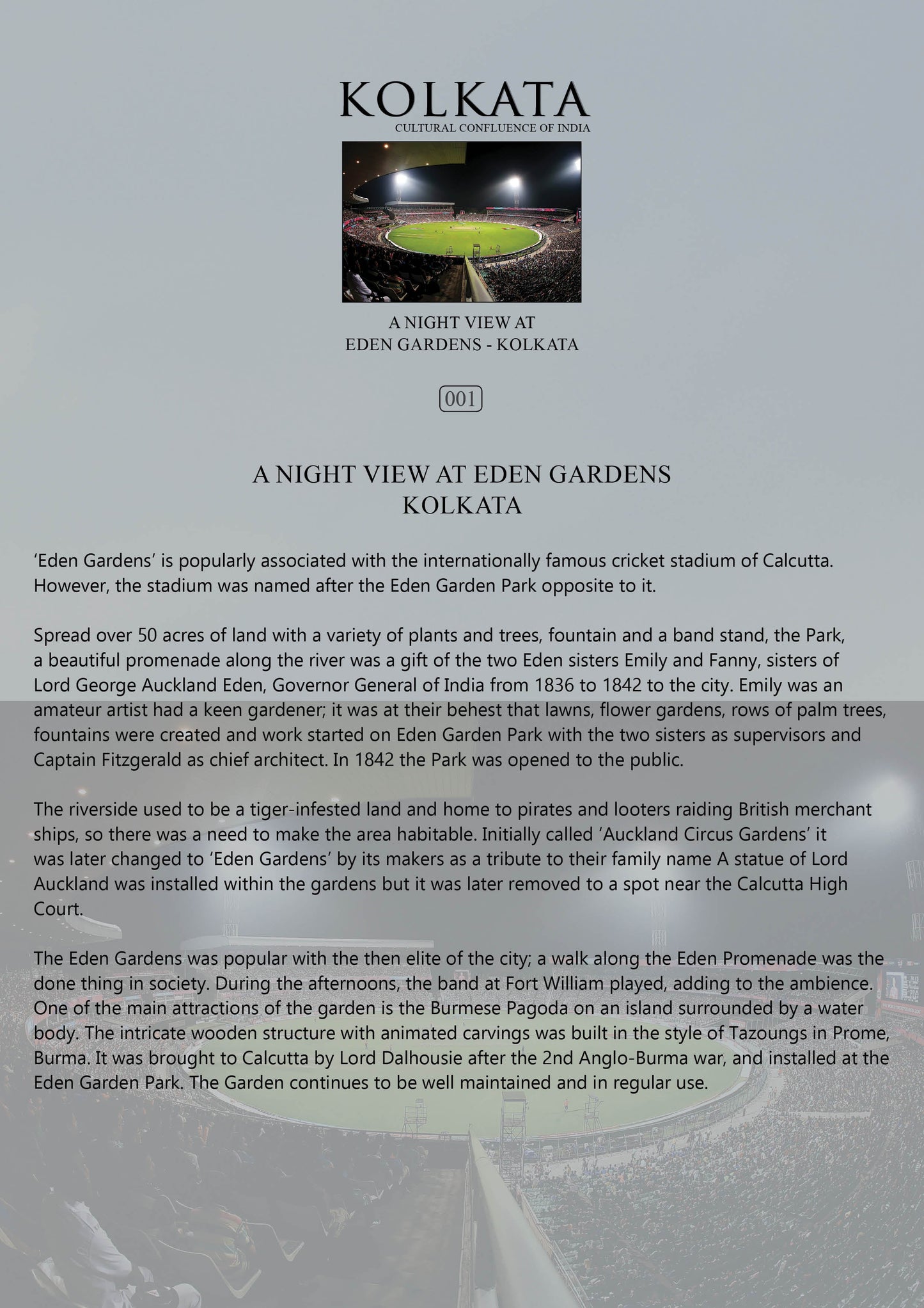 History notes – A Night View During the T20 Match at Eden Gardens (Code: 1) – Mounted Paper Board