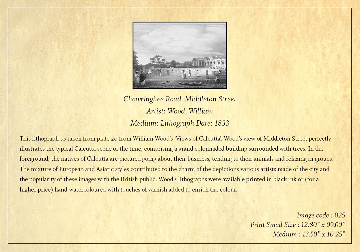 Chowringhee Road. Middleton Street (Code: 025) – Black & White Lithograph