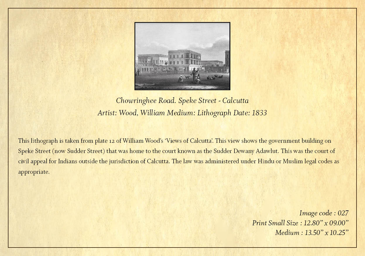 Chowringhee Road. Speke Street – Calcutta (Code: 027) – Black & White Lithograph
