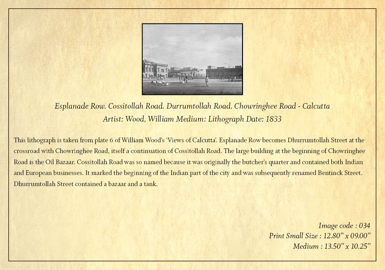 Esplanade Row. Cossitollah Road. Durrumtollah Road Chowringhee Road – Calcutta (Code: 034) – Black & White Lithograph