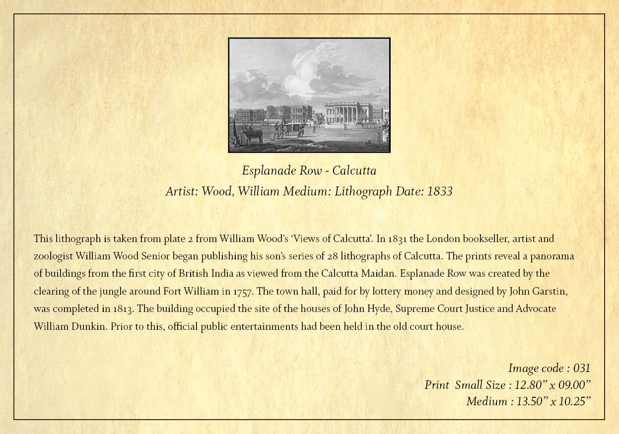 Esplanade Row – Calcutta (Code: 031) – Black & White Lithograph