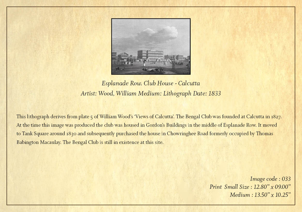 Esplanade Row. Club House – Calcutta (Code: 033) – Black & White Lithograph