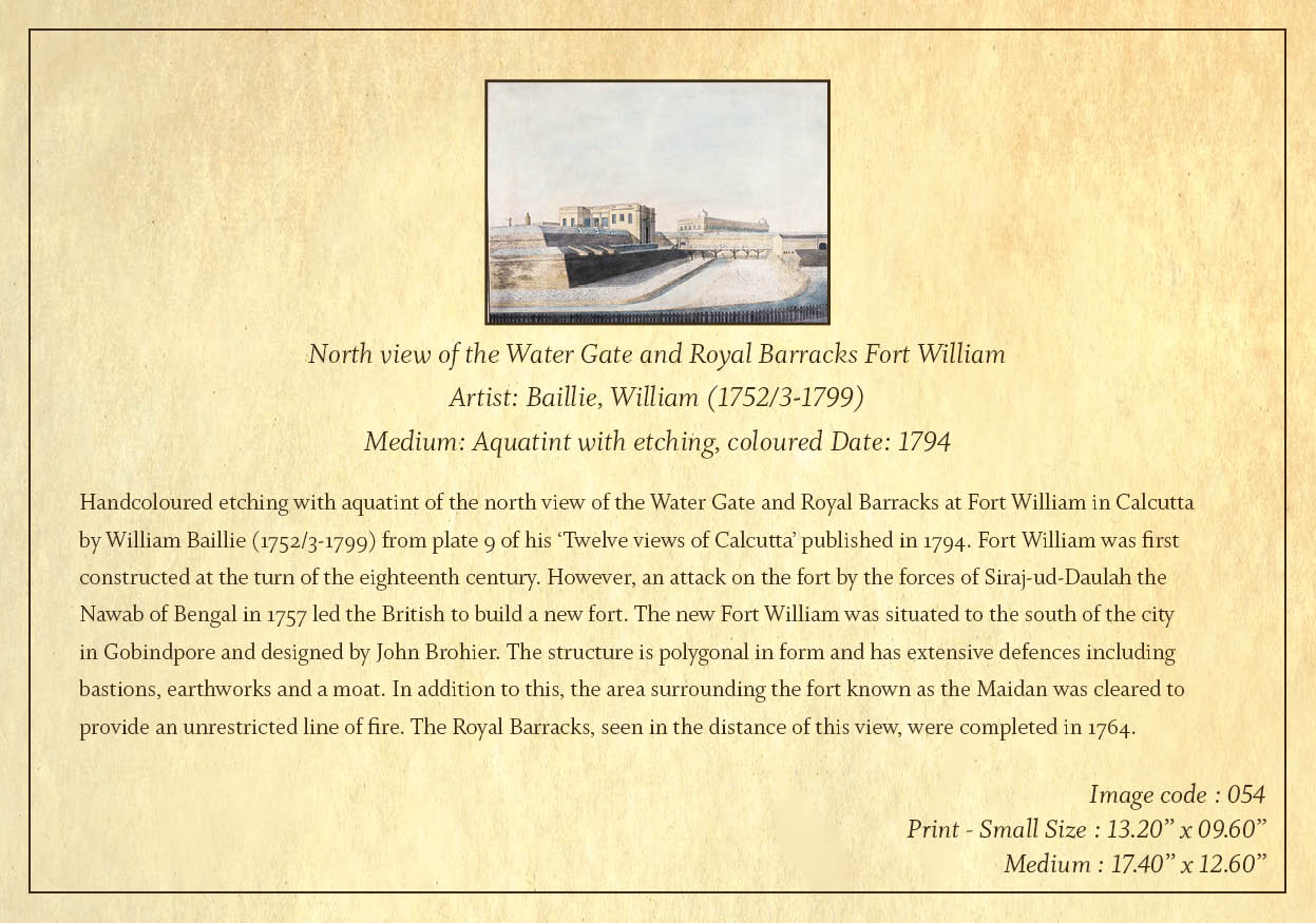 North View of the Water Gate and Royal Barracks Fort William (Code: 054) – Coloured Lithograph