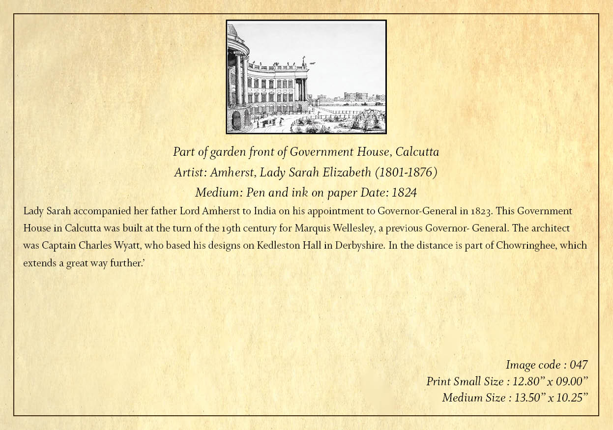 Part of garden front of Government House, Calcutta (Code: 047) – Black & White Lithograph