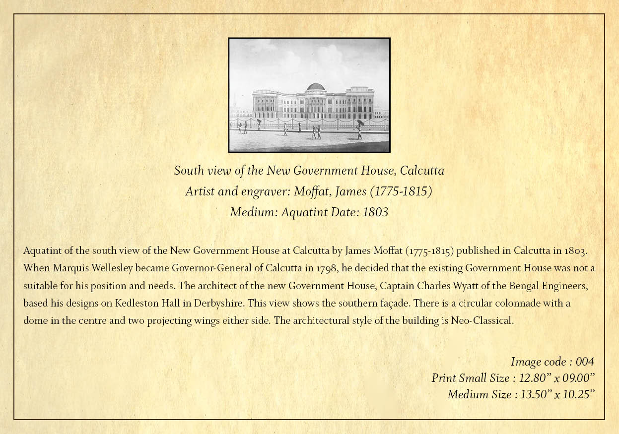 South view of the New Government House, Calcutta (Code: 004) – Black & White Lithograph
