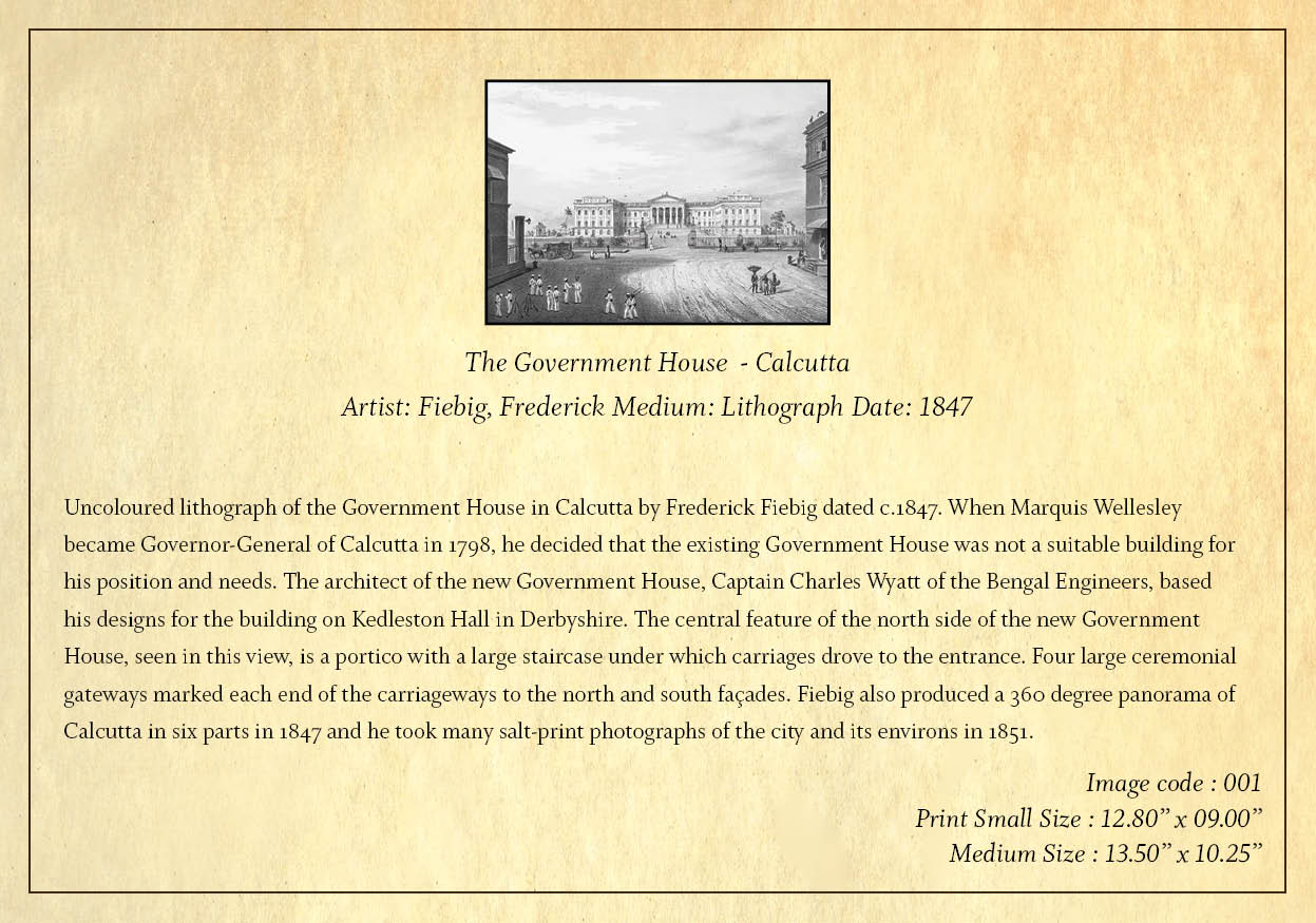 The Government House in Calcutta (Code: 001) – Black & White Lithograph
