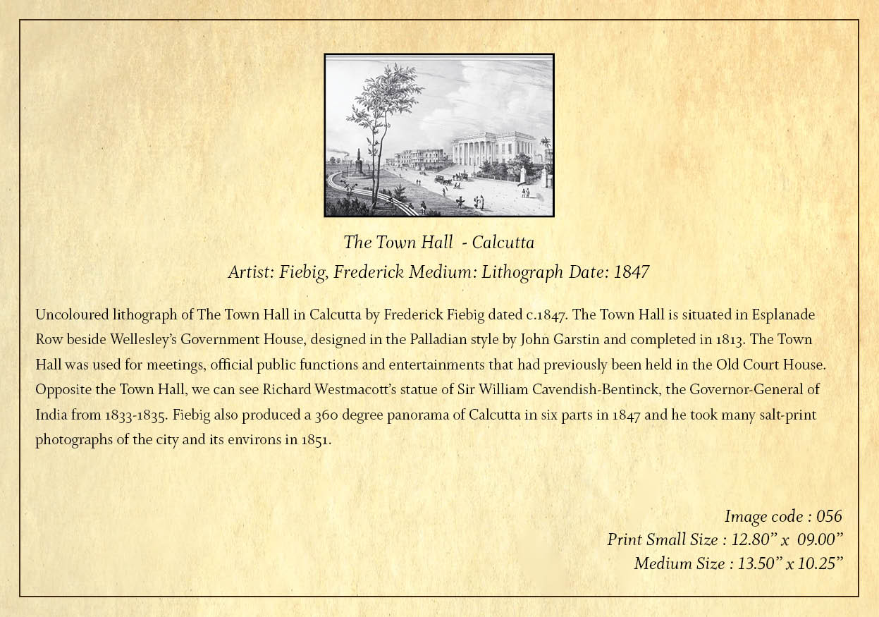 The Town Hall in Calcutta (Code: 056) – Black & White Lithograph