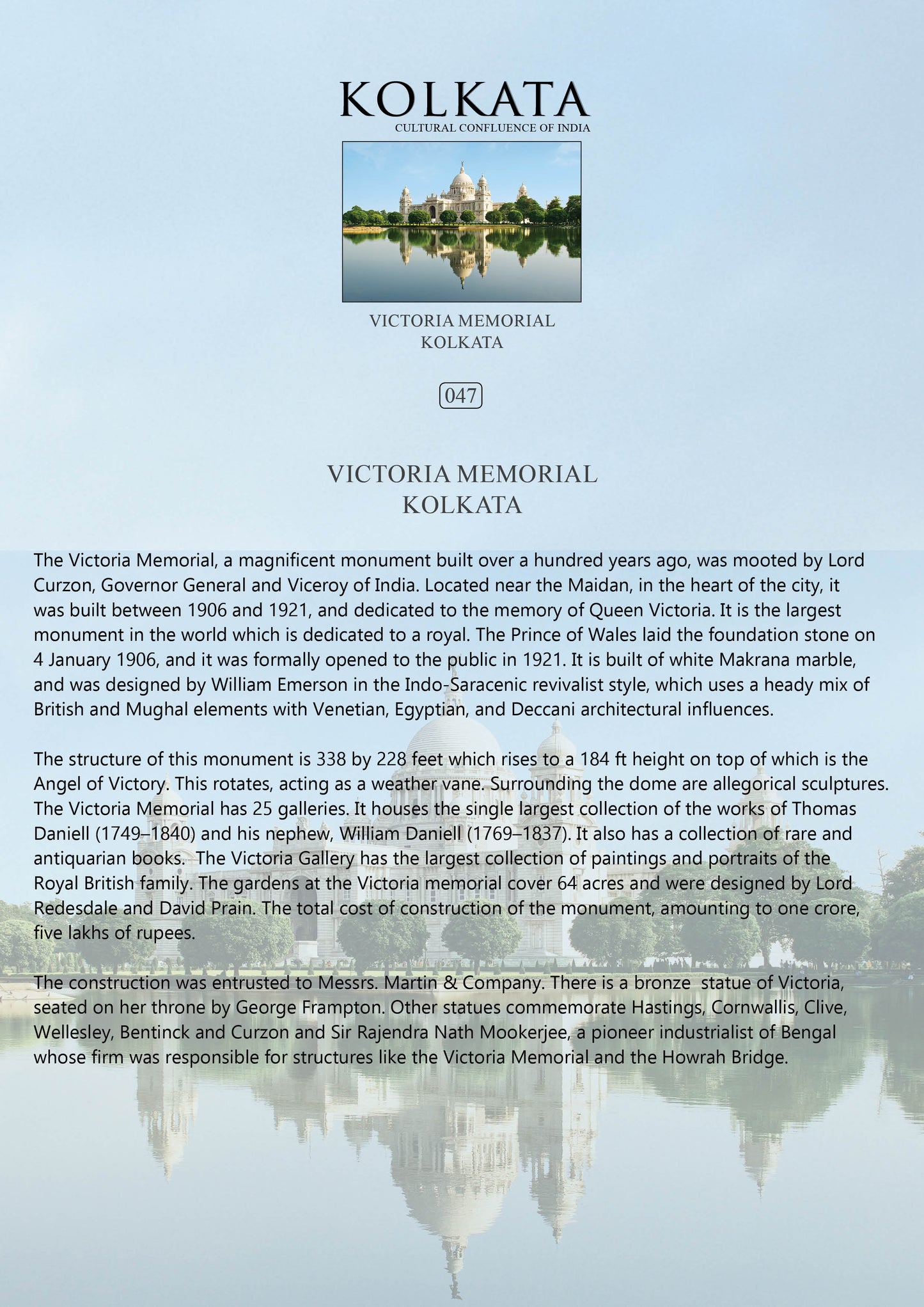 History notes – Victoria Memorial (Code: 47) – Mounted Paper Board