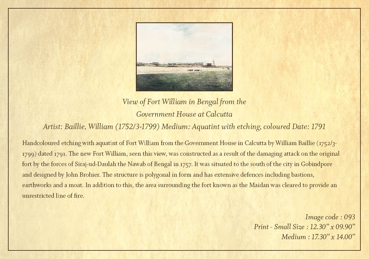 View of Fort William in Bengal from the Government House at Calcutta (Code: 093) – Coloured Lithograph