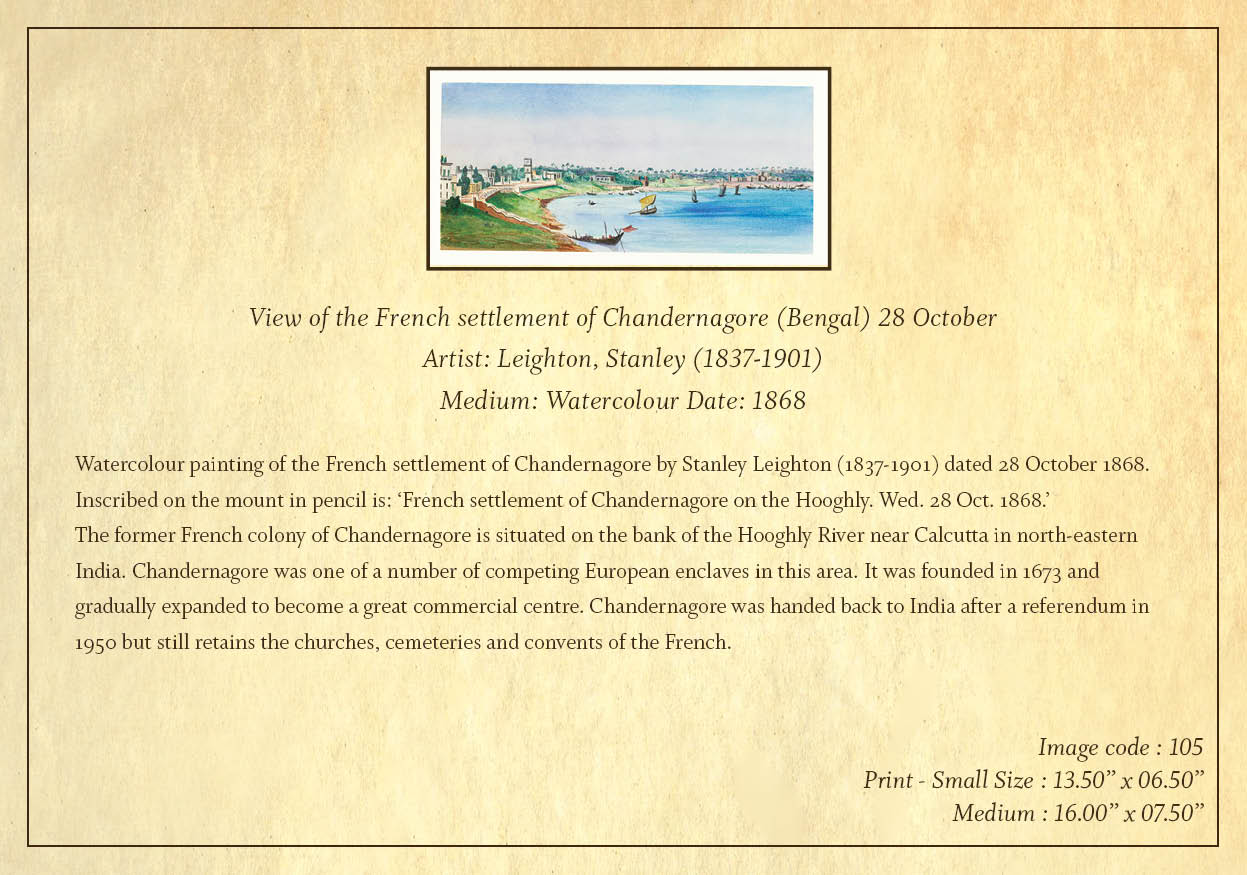 View of the French Settlement of Chandernagore (Bengal) (Code: 105) – Coloured Lithograph