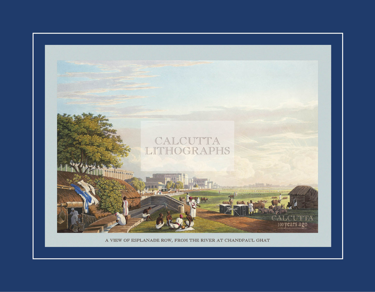 A View of Esplanade Row, from the River at Chandpaul Ghat (Code: 005) – Coloured Lithograph
