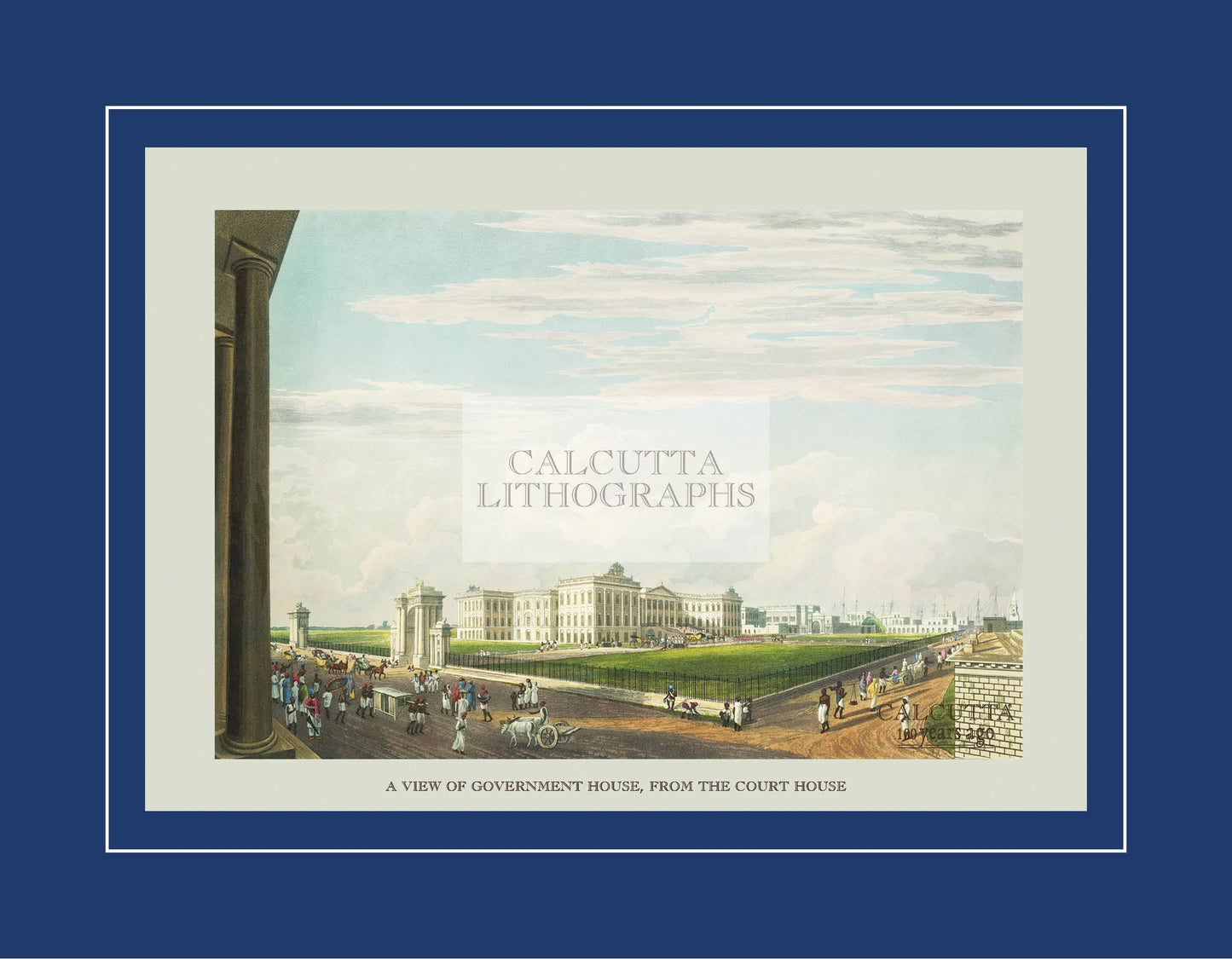 A View of Government House, from the Court House (Code: 007) – Coloured Lithograph