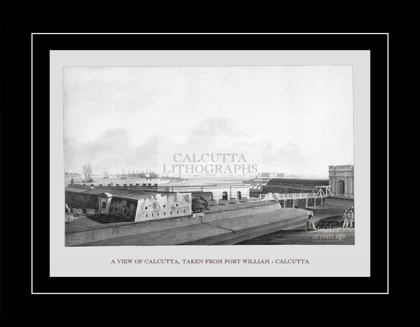 A view of Calcutta, taken from Fort William (Code: 007) – Black & White Lithograph