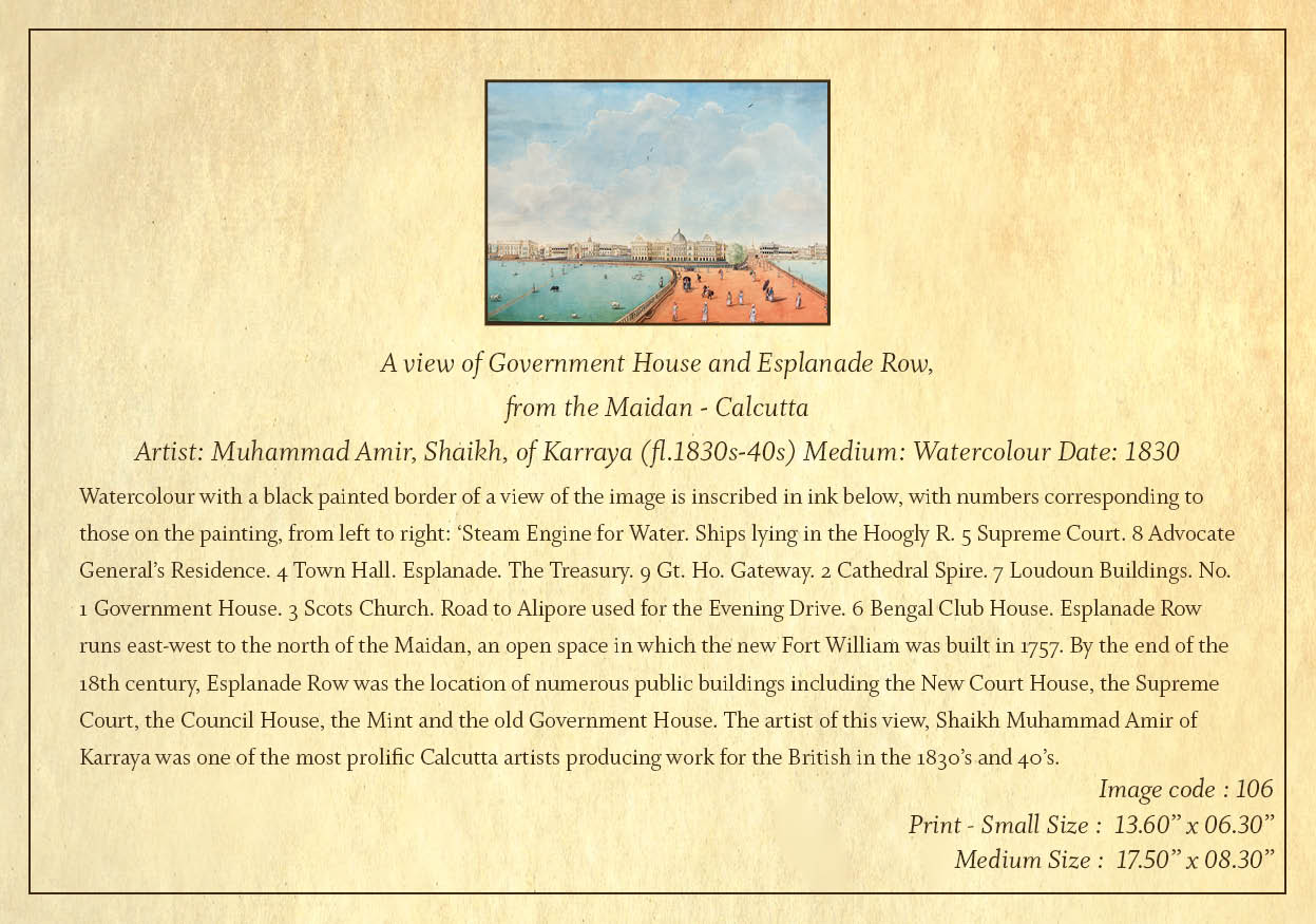 A View of Government House and Esplanade Row, from the Maidan (Code: 106) – Coloured Lithograph