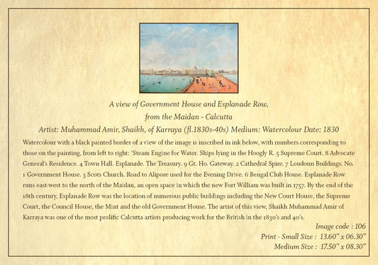 A View of Government House and Esplanade Row, from the Maidan (Code: 106) – Coloured Lithograph