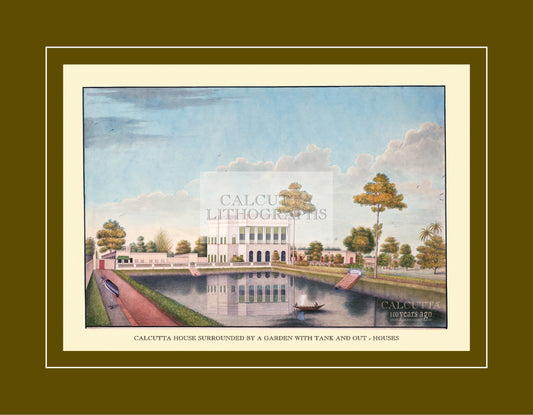Calcutta House Surrounded by a Garden with Tank and Out-Houses (Code: 022) – Coloured Lithograph