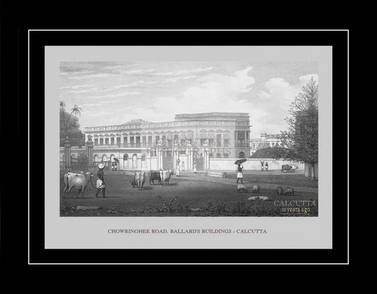 Chowringhee Road. Ballard’s Buildings – Calcutta (Code: 018) – Black & White Lithograph
