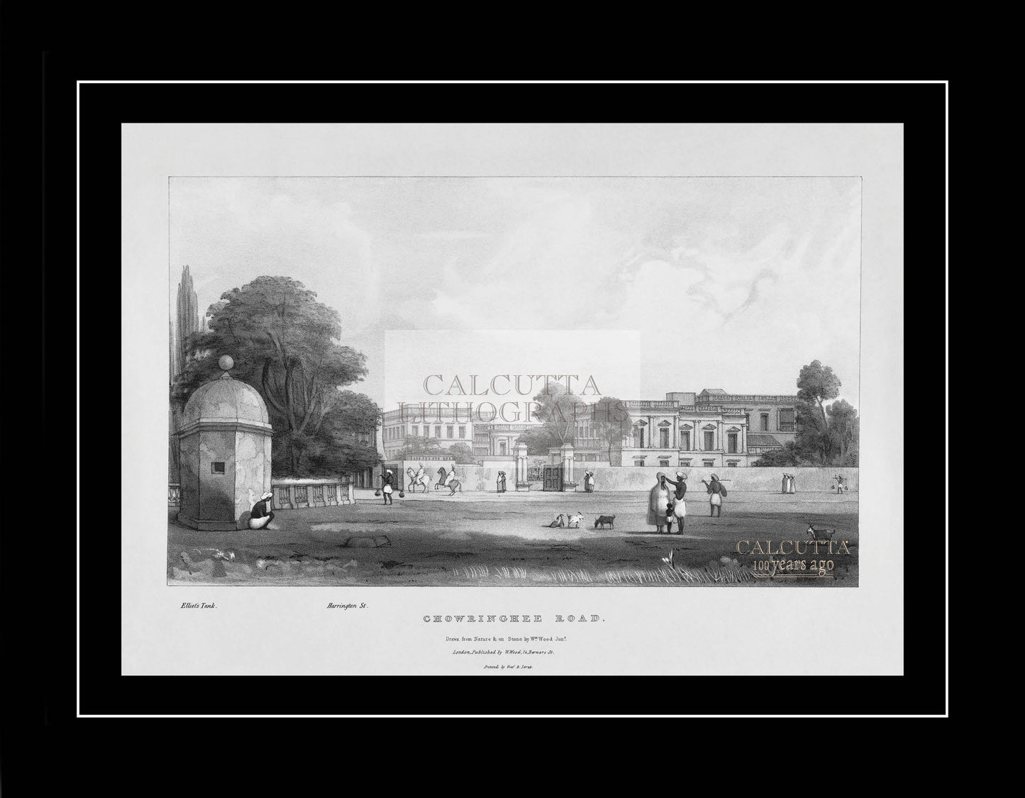 Chowringhee Road. Elliot’s Tank. Harrington St (Code: 019) – Black & White Lithograph