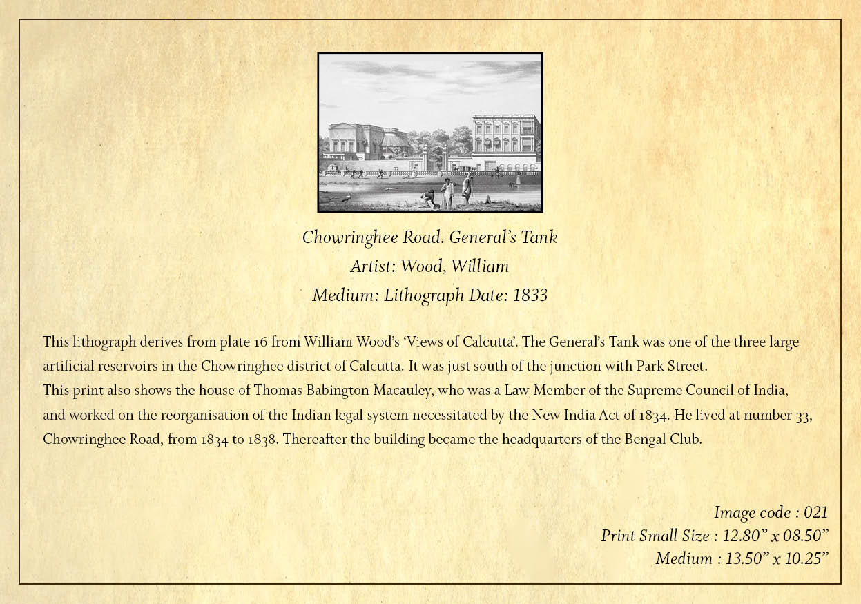 Chowringhee Road, General’s Tank (Code: 021) – Black & White Lithograph