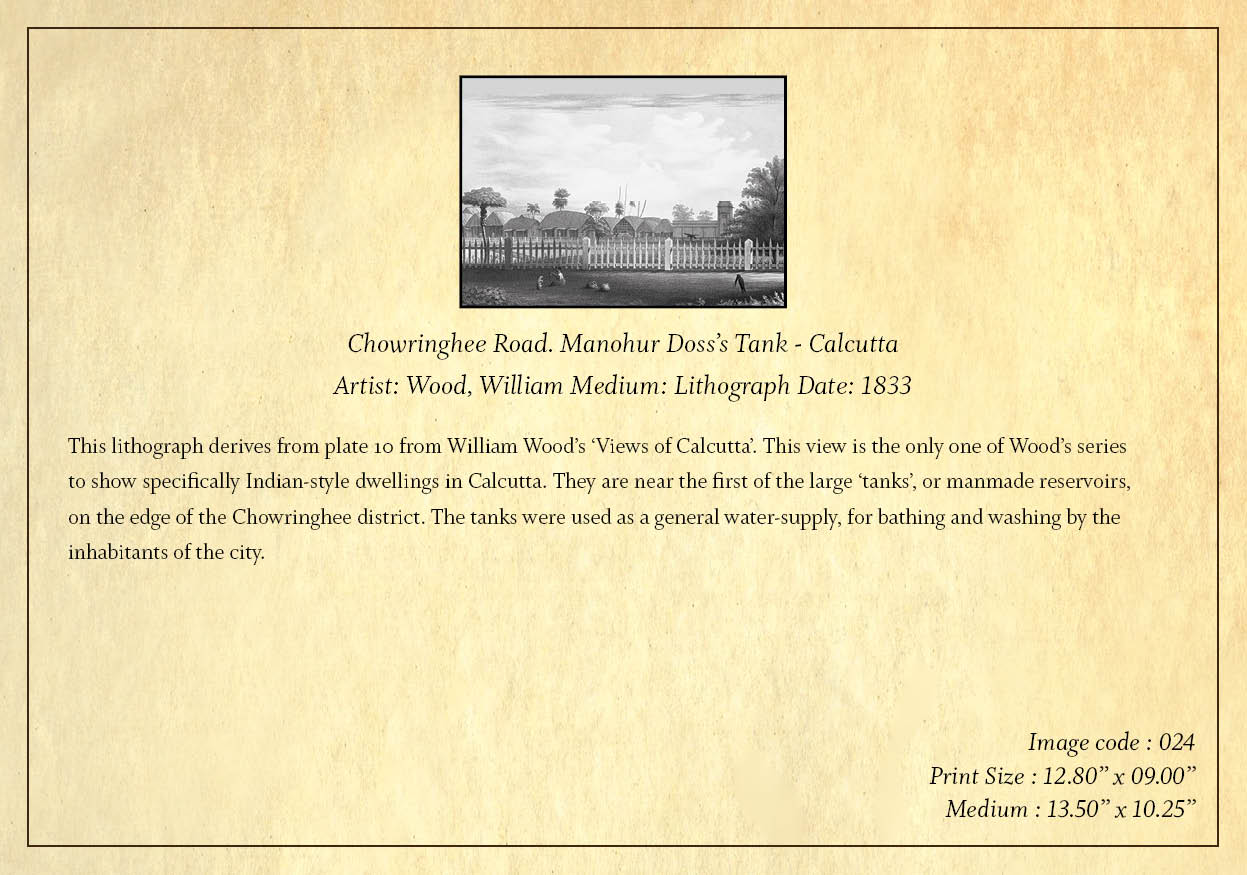 Chowringhee Road. Manohur Doss’s Tank – Calcutta (Code: 024) – Black & White Lithograph