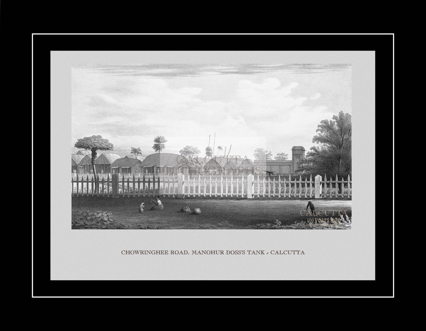 Chowringhee Road. Manohur Doss’s Tank – Calcutta (Code: 024) – Black & White Lithograph