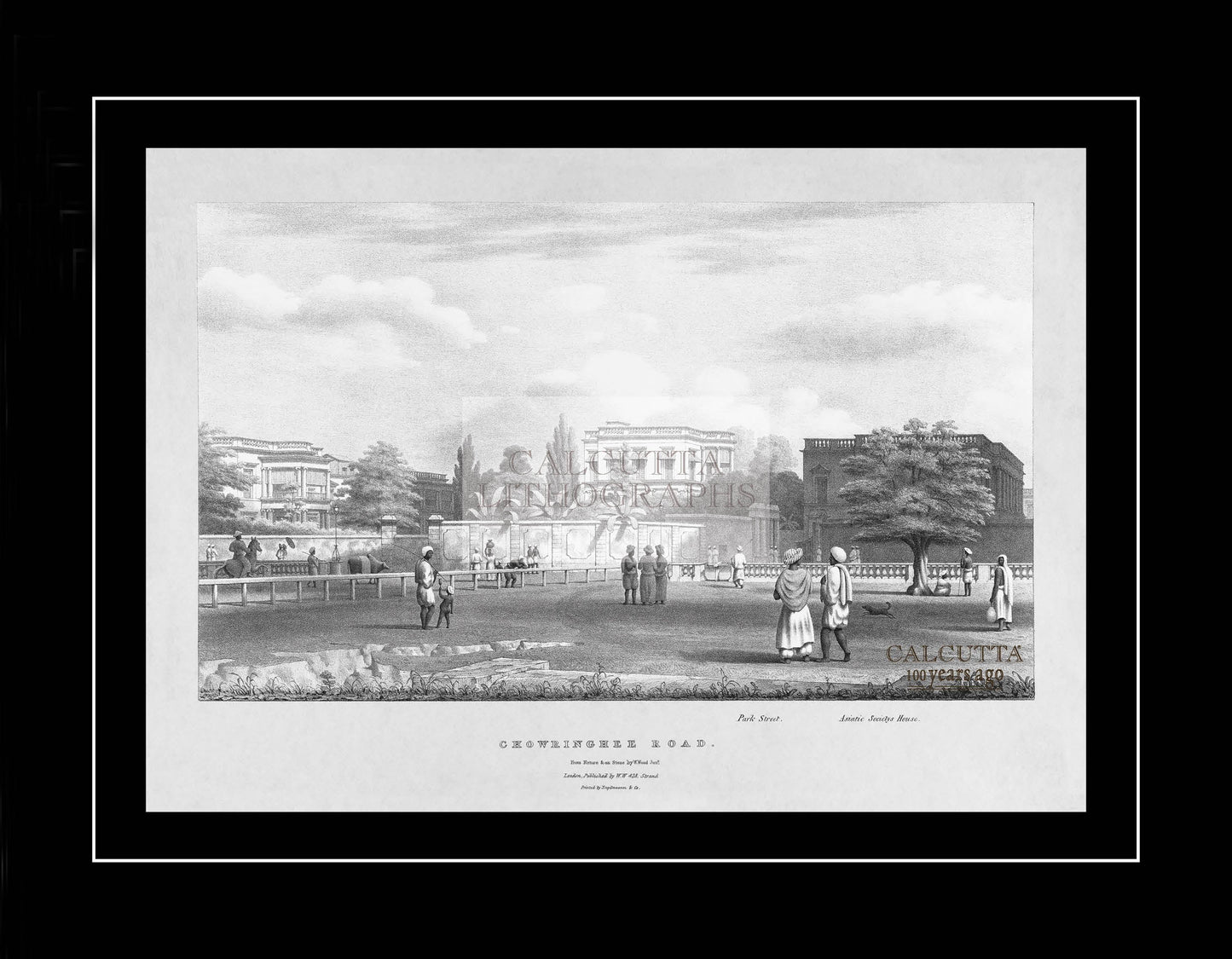 Chowringhee Road. Park Street. Asiatic Society’s House (Code: 026) – Black & White Lithograph