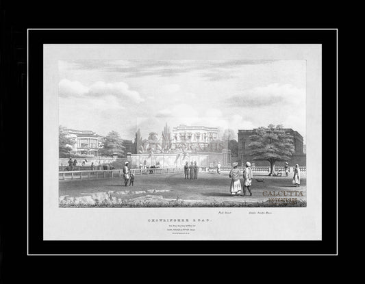 Chowringhee Road. Park Street. Asiatic Society’s House (Code: 026) – Black & White Lithograph