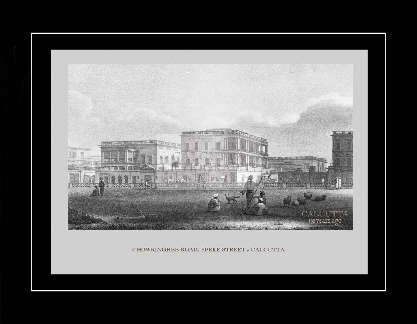 Chowringhee Road. Speke Street – Calcutta (Code: 027) – Black & White Lithograph