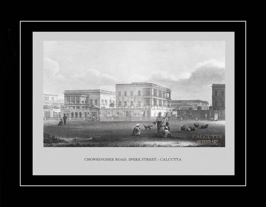 Chowringhee Road. Speke Street – Calcutta (Code: 027) – Black & White Lithograph