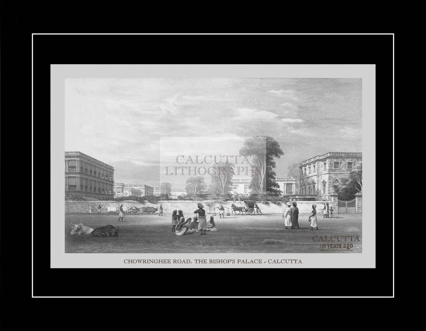 Chowringhee Road. The Bishop’s Palace (Code: 028) – Black & White Lithograph
