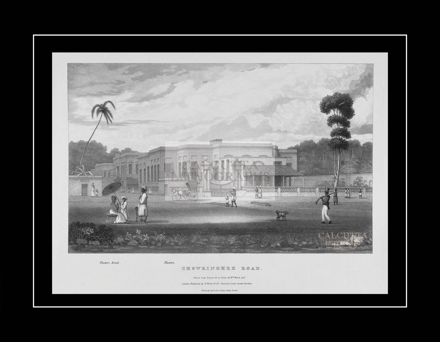 Chowringhee Road. Theatre Road – Calcutta (Code: 029) – Black & White Lithograph