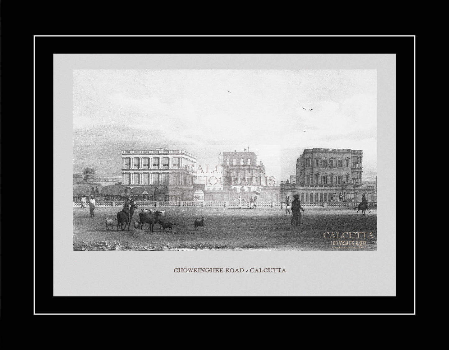 Chowringhee Road  - Calcutta -1 (Code: 013) – Black & White Lithograph