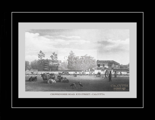 Chowringhee Road. Kyd Street (Code: 023) – Black & White Lithograph