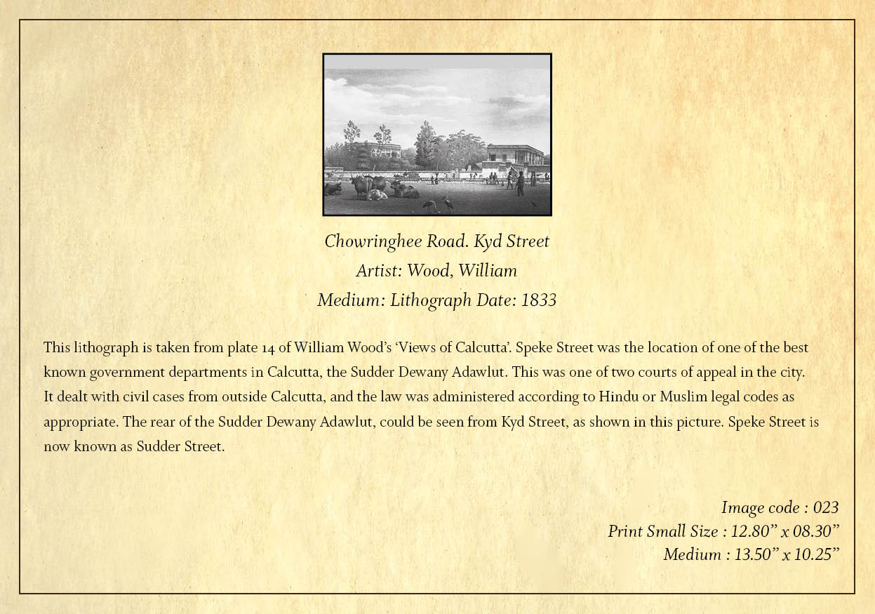 Chowringhee Road. Kyd Street (Code: 023) – Black & White Lithograph