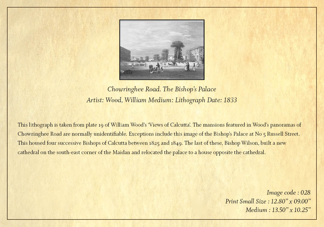 Chowringhee Road. The Bishop’s Palace (Code: 028) – Black & White Lithograph