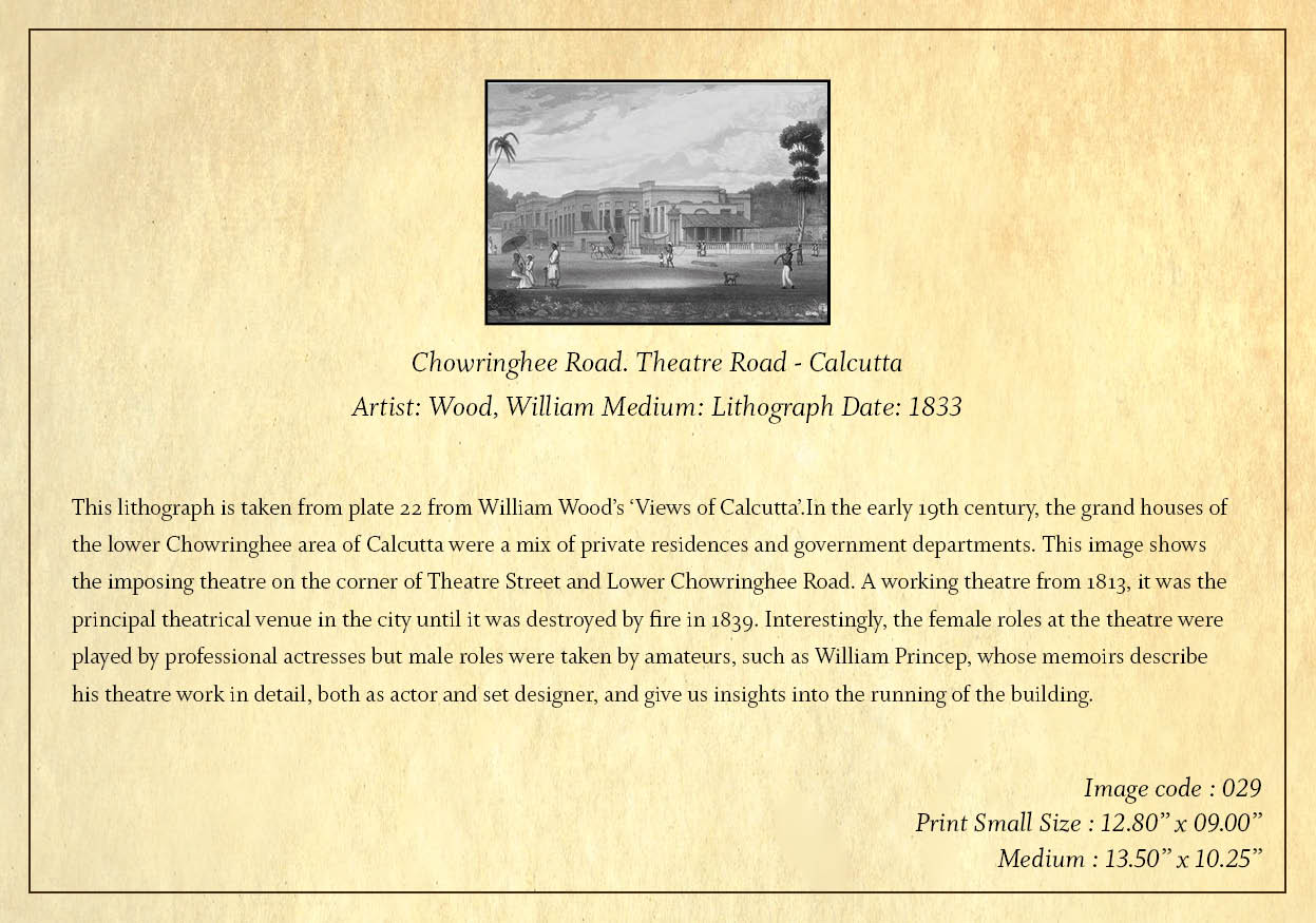 Chowringhee Road. Theatre Road – Calcutta (Code: 029) – Black & White Lithograph