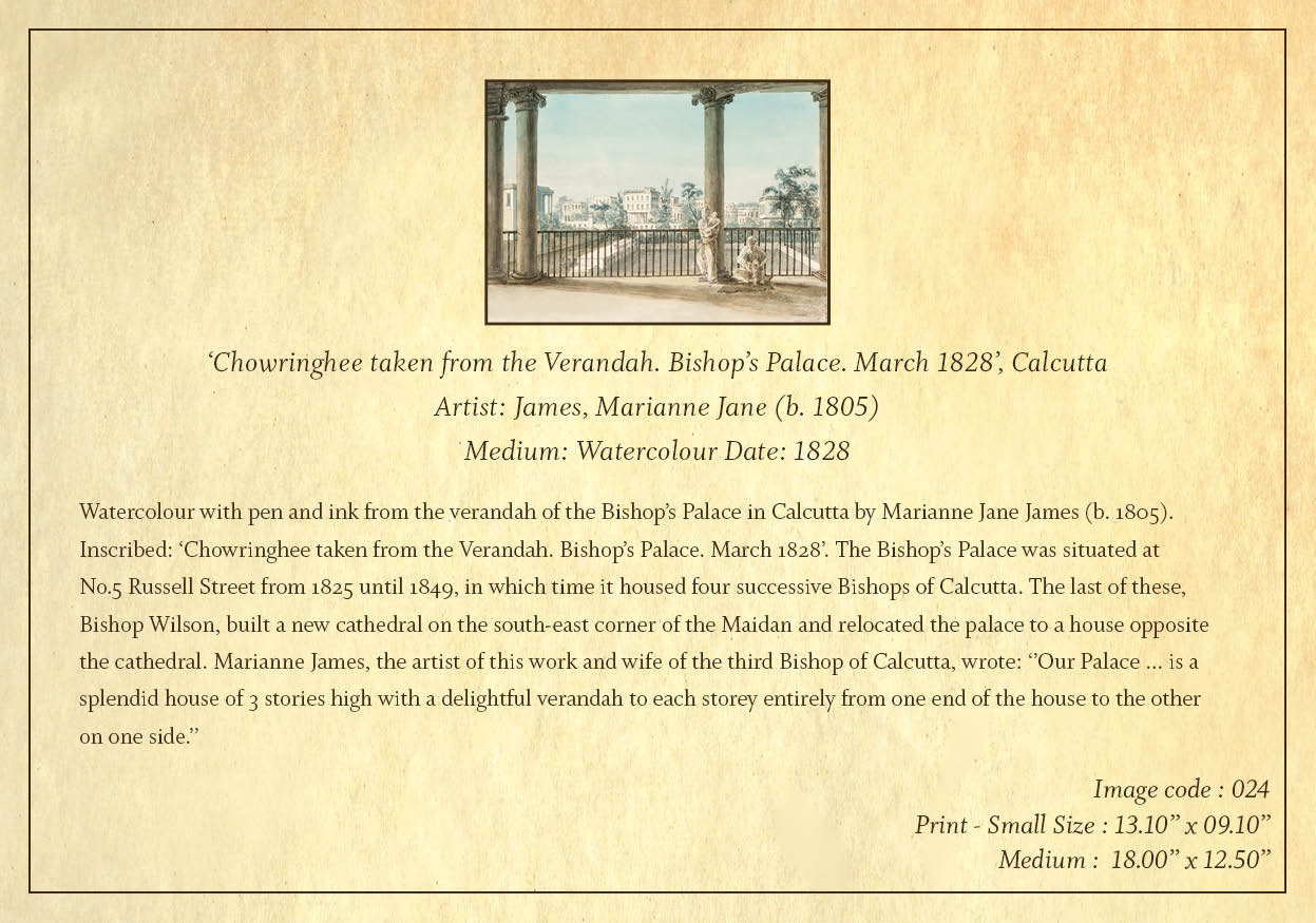 Chowringhee taken from the Verandah of Bishop’s Church (Code: 024) – Coloured Lithograph