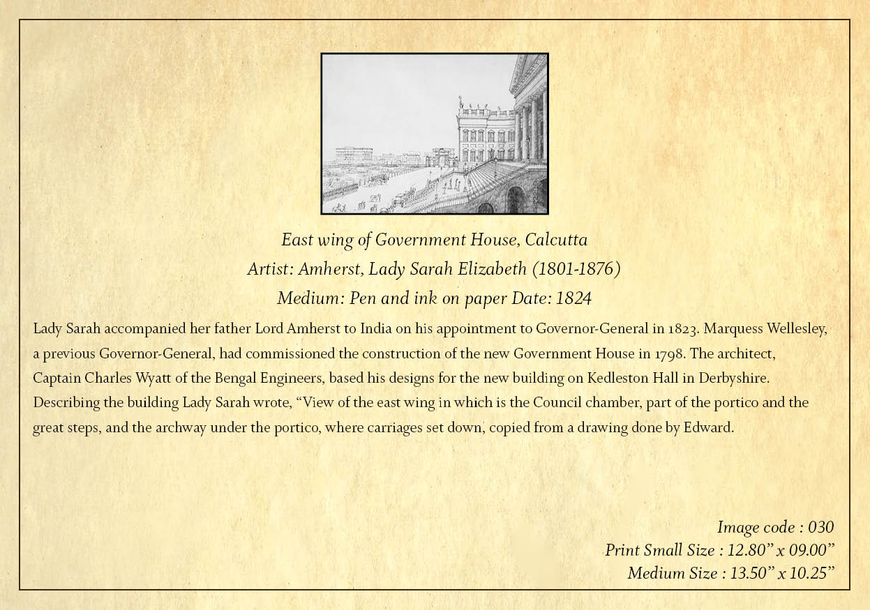 East wing of Government House, Calcutta (Code: 030) – Black & White Lithograph