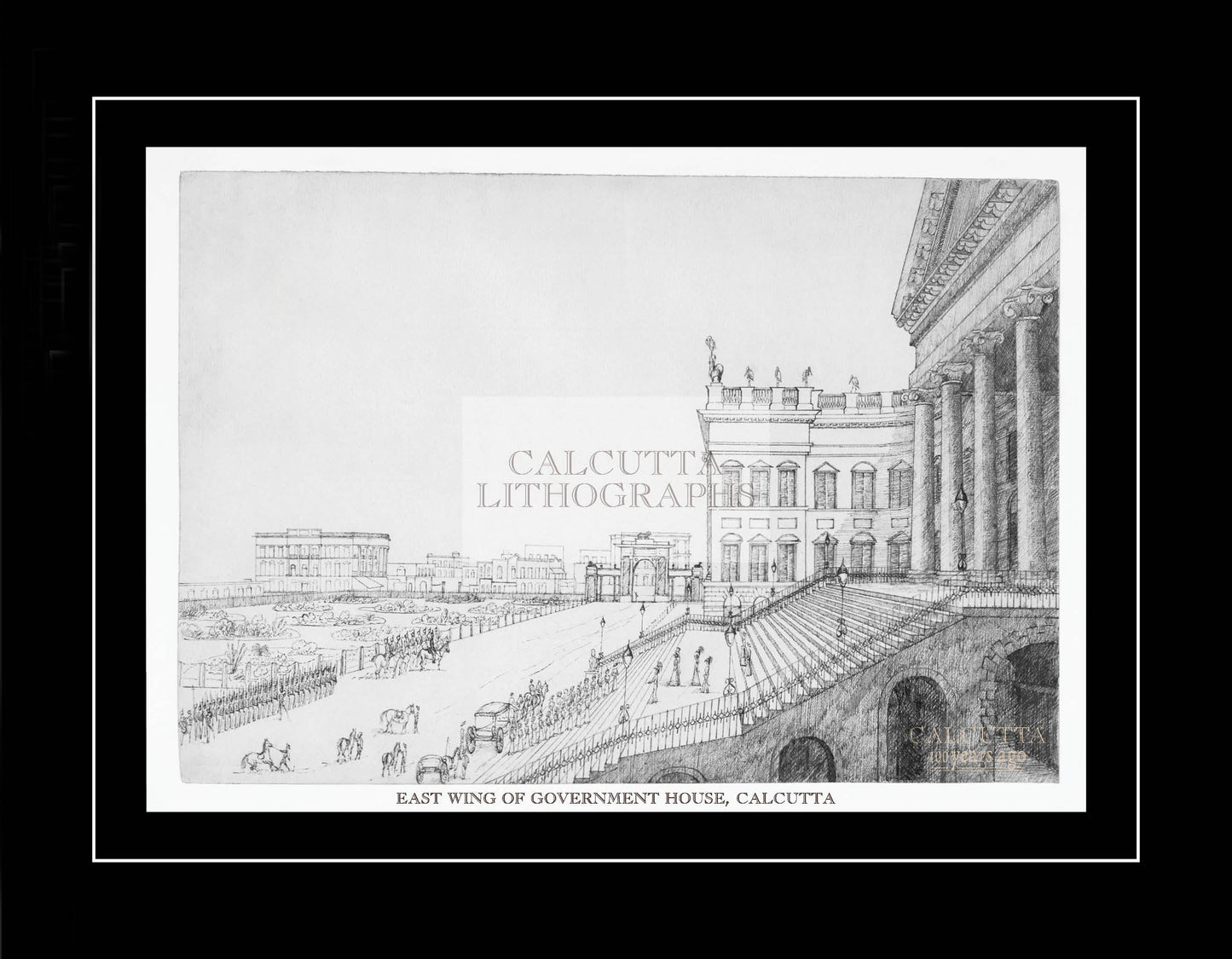 East wing of Government House, Calcutta (Code: 030) – Black & White Lithograph