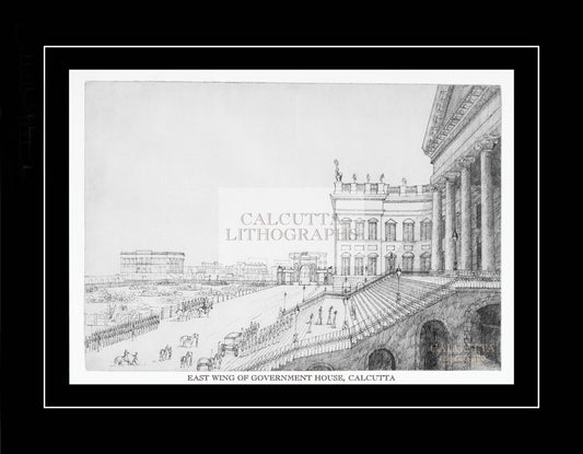 East wing of Government House, Calcutta (Code: 030) – Black & White Lithograph