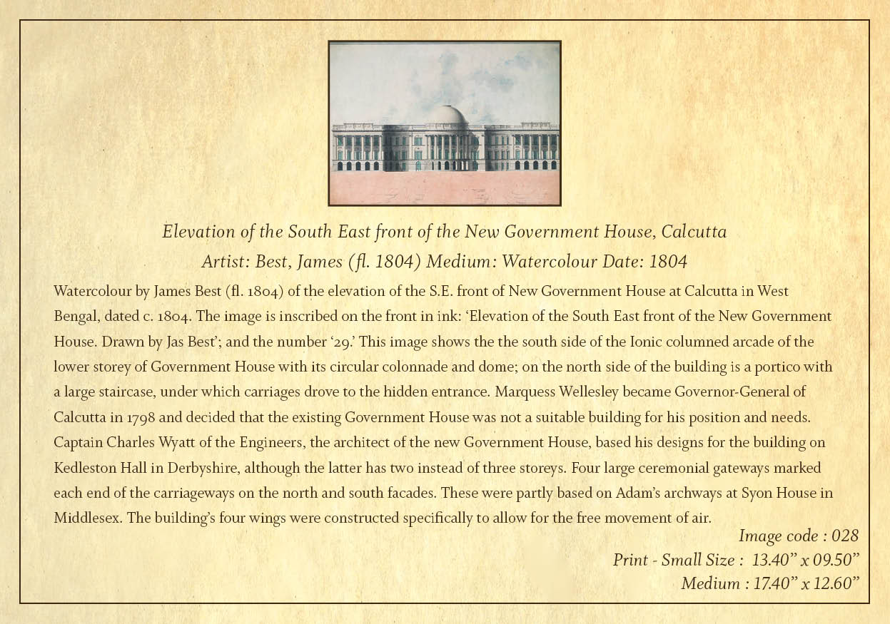 Elevation of the South East Front of the New Government House (Code: 028) – Coloured Lithograph
