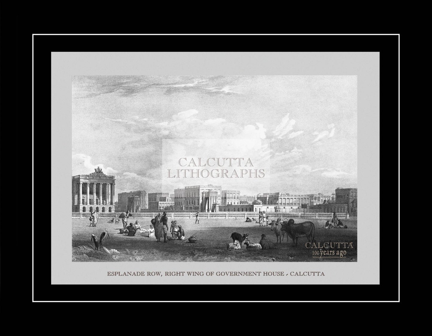 Esplanade Row, right wing of Government House – Calcutta (Code: 032) – Black & White Lithograph