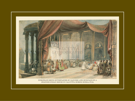 Europeans being Entertained by Dancers and Musicians (Code: 034) – Coloured Lithograph