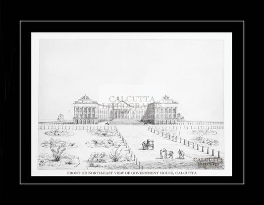 Front or North-east view of Government House, Calcutta (Code: 037) – Black & White Lithograph