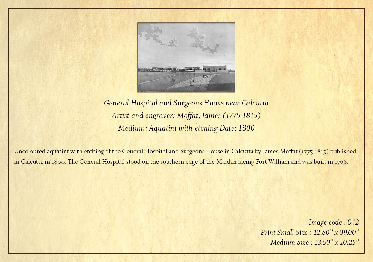 General Hospital and Surgeons House near Calcutta (Code: 042) – Black & White Lithograph