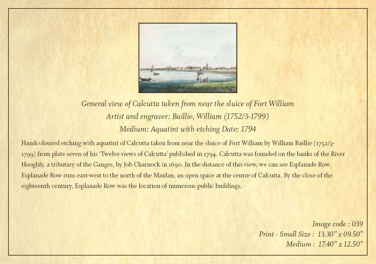 General View of Calcutta from the Entrance to the Water Gate of Fort William (Code: 039) – Coloured Lithograph