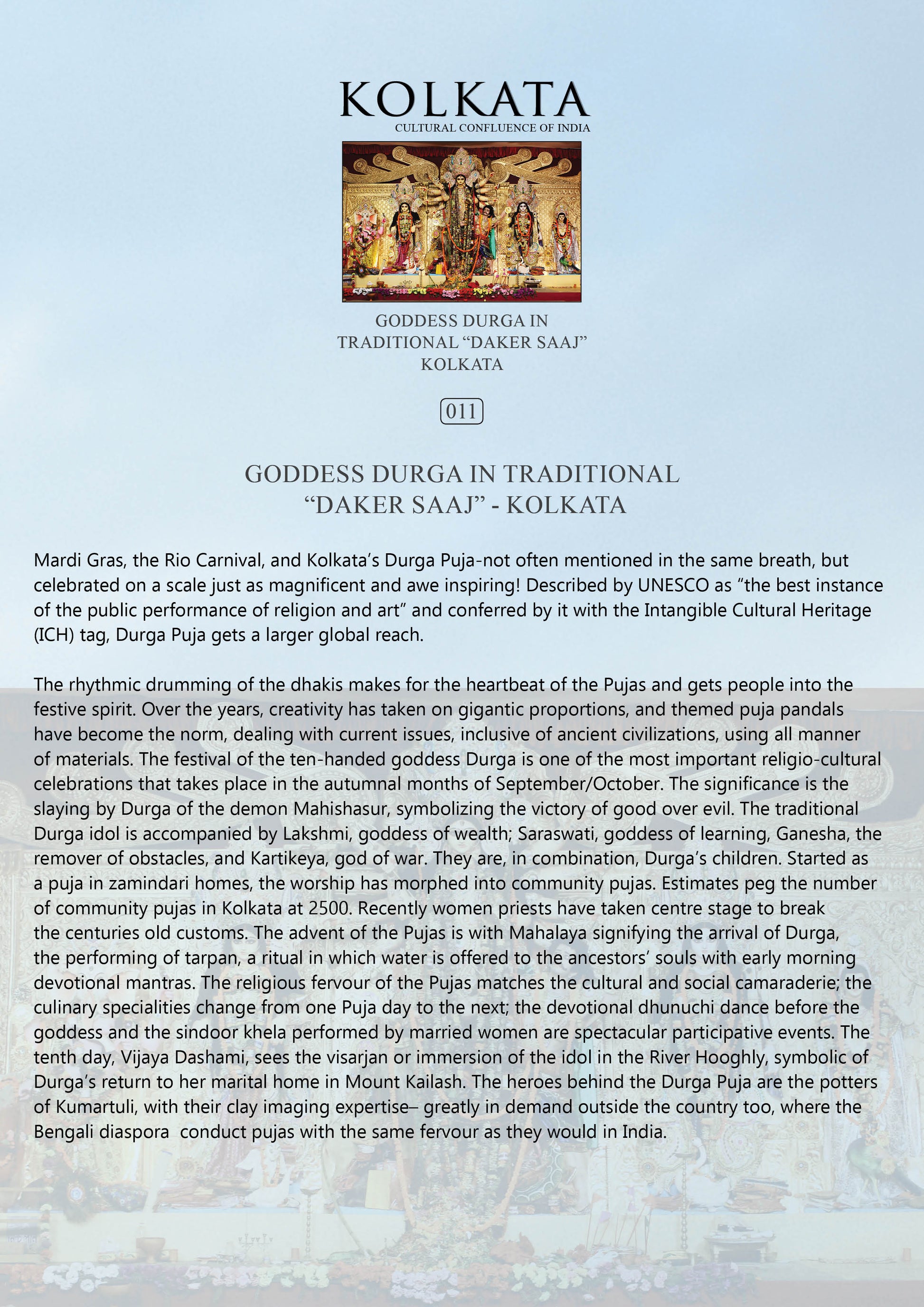 History notes – Goddess Durga in Traditional “Daker Saaj” (Code: 11) – Wooden Frame