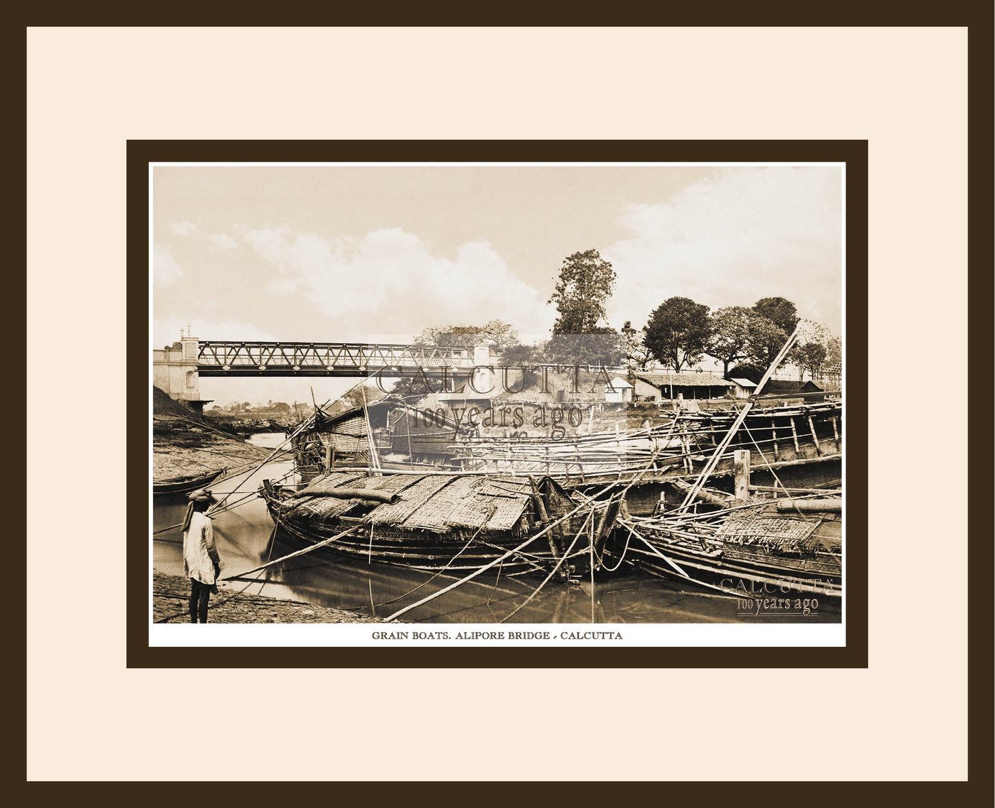 Grain Boats Near Alipore Bridge (Code: 61) Wood Frame